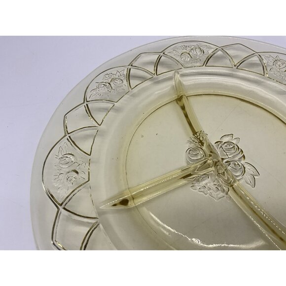 Yellow Depression Glass Plate Federal Glass Rosemary Divided Dish Amber MCM - Picture 10 of 16